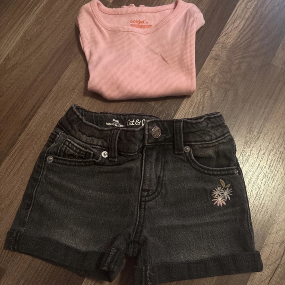 Cat & Jack Black Denim Girls' Shorts with Pink Top